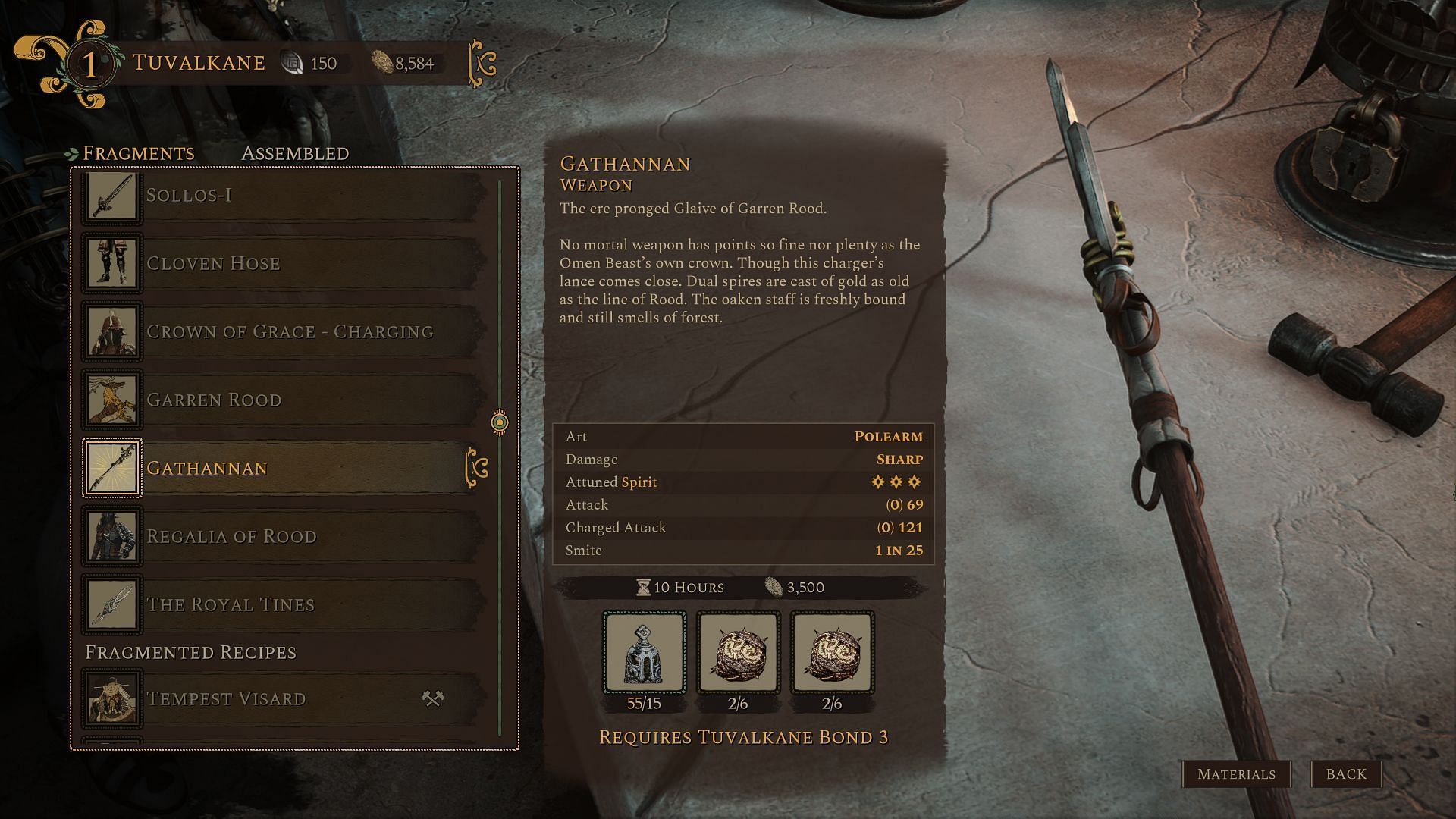 Gathannan crafting requirements (Image via Digital Extremes)